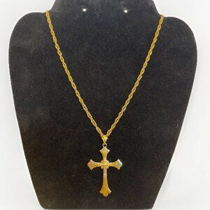 Lois Jean 18 inch Gole Tone Cross Pendant Necklace Vintage Christian Religious